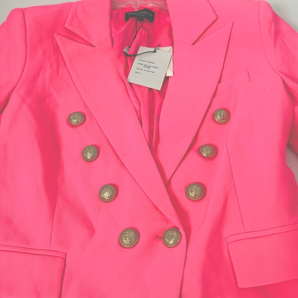 Women's Double-Breasted Pink Blazer Jacket - Picture 7 of 7